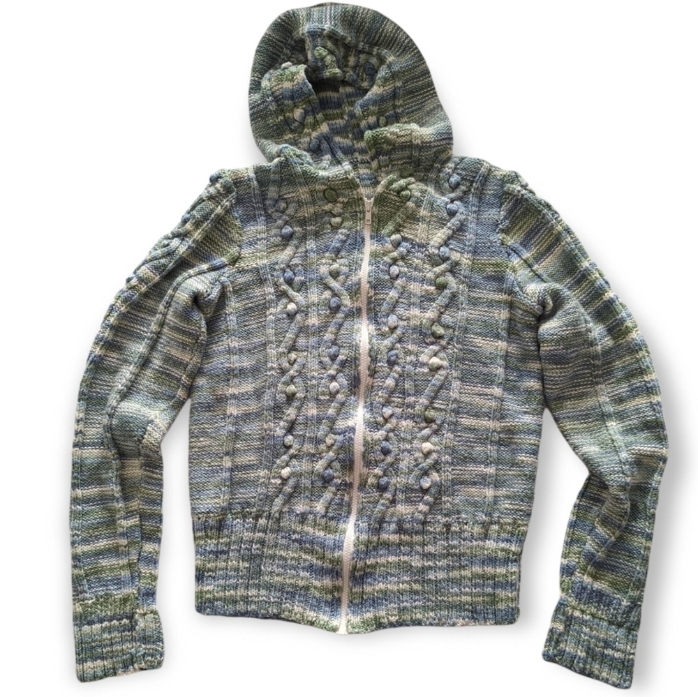 HANDKNIT Cardigan Sweater with Zip Front and Hood Size M
